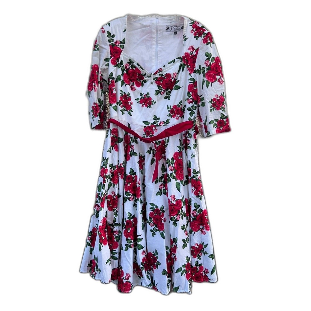 HELL‎ BUNNY VIXEN DRESS WOMENS SIZE 2XL SWEETHEART NECKLINE ROSE PATTERN